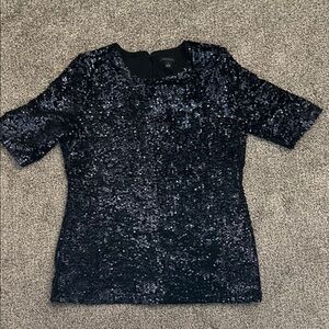 Ann Taylor Midnight Sequin Short Sleeve Top